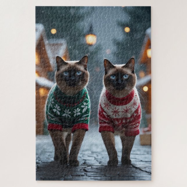 Siamesische Katzen Weihnachten Schnee Urlaub (Vertikal)