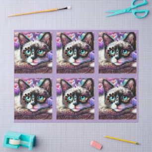 Siamesische Kitty Katze Krokus Floral Lila Decoupa Seidenpapier