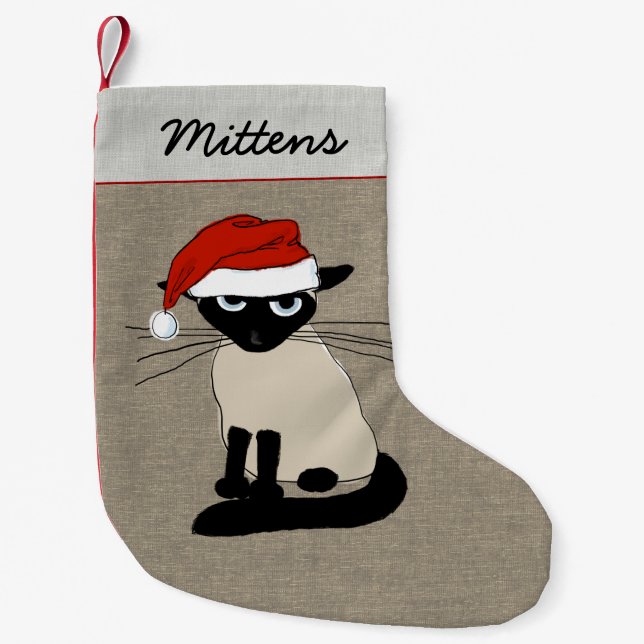 Siamesische Sankt kratzt lustiges Kleiner Weihnachtsstrumpf (Vorderseite)