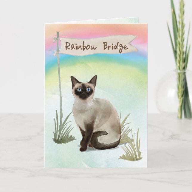 Siamesisches Cat Pet Beileid über Rainbow Bridge Karte (Vorderseite)
