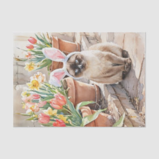 Siamesisches Häschen Süßes Osterkatze mit Tulpen Seidenpapier