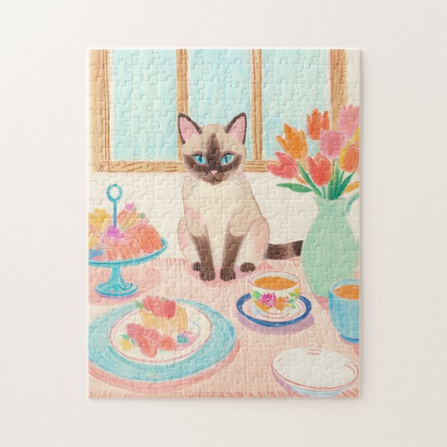 Siamesisches Katzen-Teezeit-Puzzle (Vertikal)
