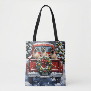 Siamesisches Katzen-Weihnachten Rotes Lastwagen-Fe Tasche