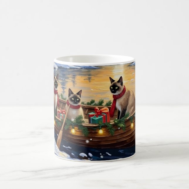 Siamesisches Katzen-Weihnachtsboot-Fest Kaffeetasse (Mittel)