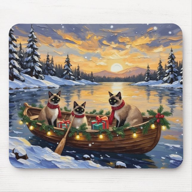Siamesisches Katzen-Weihnachtsboot-Fest Mousepad (Vorne)