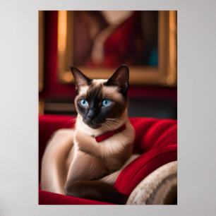 Siamesisches Katzenporträt als Kunstdruck — Blaue Poster