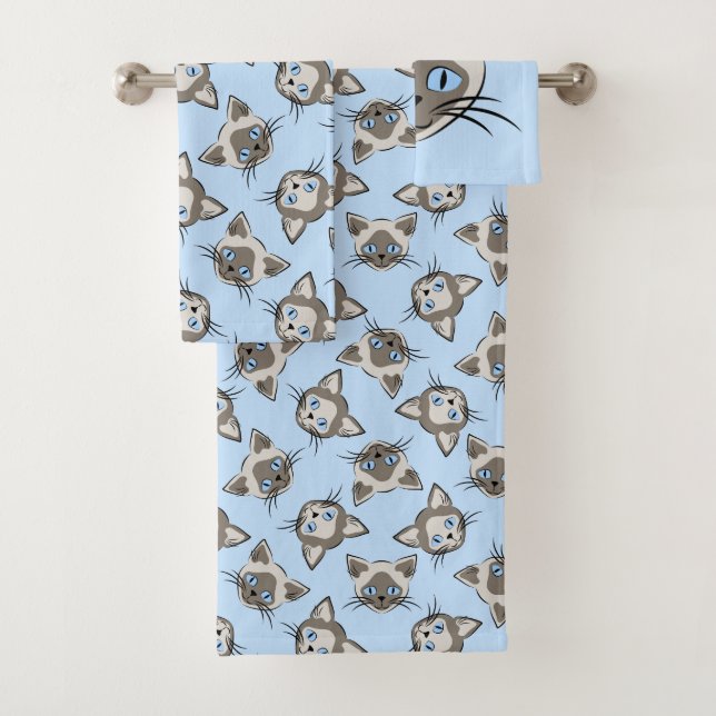 Siamesisches Mit Augen Cat Faces Graphic Art Muste Badhandtuch Set (Insitu)