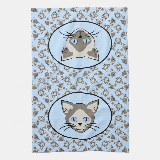 Siamesisches Mit Augen Cat Faces Graphic Art Muste Geschirrtuch (Vertikal)