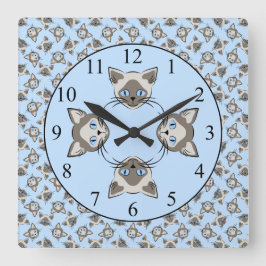 Siamesisches Mit Augen Cat Faces Graphic Art Muste Quadratische Wanduhr