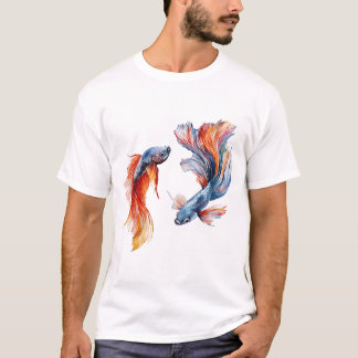 Siamische Kämpfe Fische, Zwillinge, Aquarellfarben T-Shirt