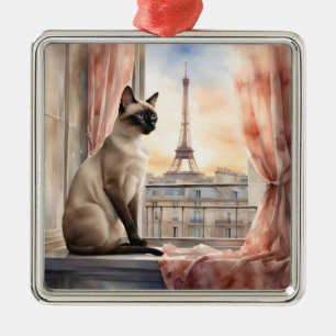 Siamische Katze Entspannen am Pariser Fensterplatz Ornament Aus Metall
