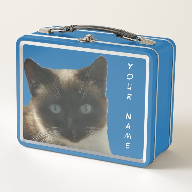 Siamische Katze mit leuchtend blauen Augen Lunchbo Metall Brotdose (Vorderseite)