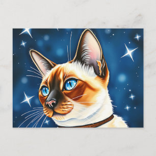 Siamische Katze Wasserfarbe Entdecke eine Nacht in Postkarte
