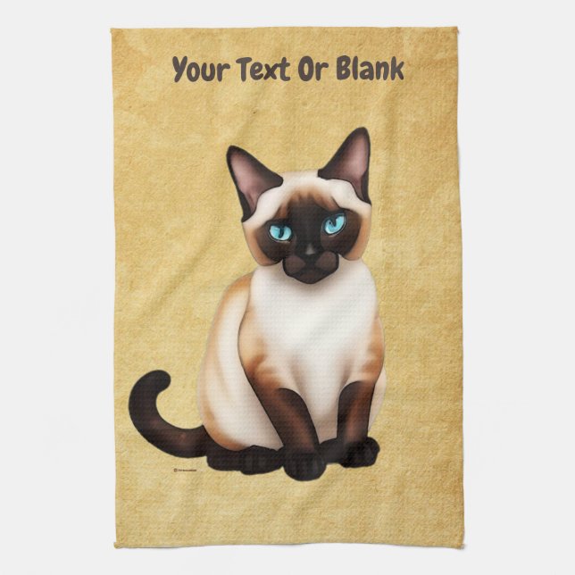 Siamkatze auf altem Papier Geschirrtuch (Vertikal)