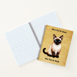 Siamkatze auf altem Papier Notizbuch