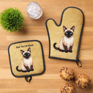 Siamkatze auf altem Papier Ofenhandschuh & Topflappen-Set