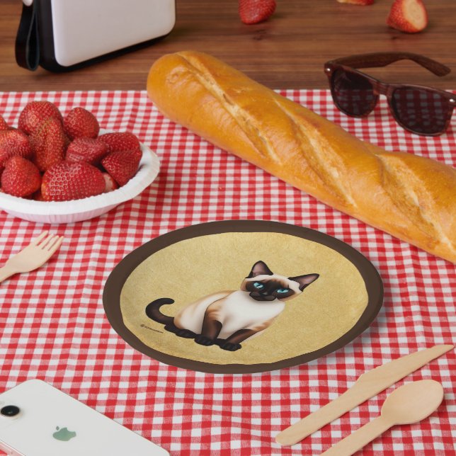 Siamkatze auf altem Papier Pappteller (Picknick)