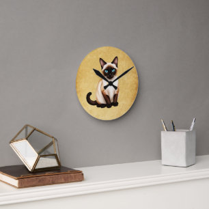 Siamkatze auf altem Papier Runde Wanduhr