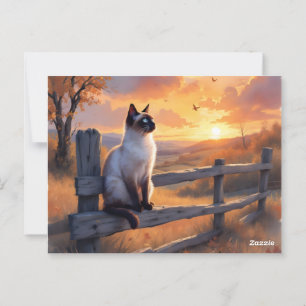 Siamkatze auf Splitterzaun Postkarte