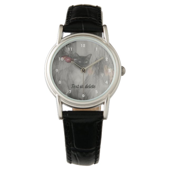 Siamkatze in Schwarzweiß Personalisiert Armbanduhr (Vorderseite)