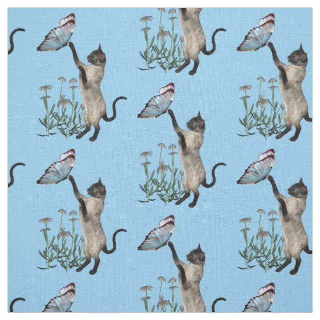 Siamkatze mit blauem Schmetterlingstier Stoff (Muster)