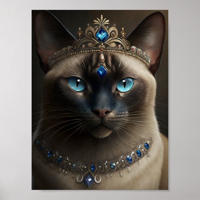 Siamkatze mit schmuckvoller Krone und Ketten Poster (Vorne)