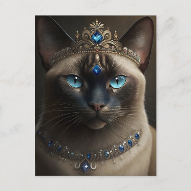 Siamkatze mit schmuckvoller Krone und Ketten Postkarte (Vorderseite)