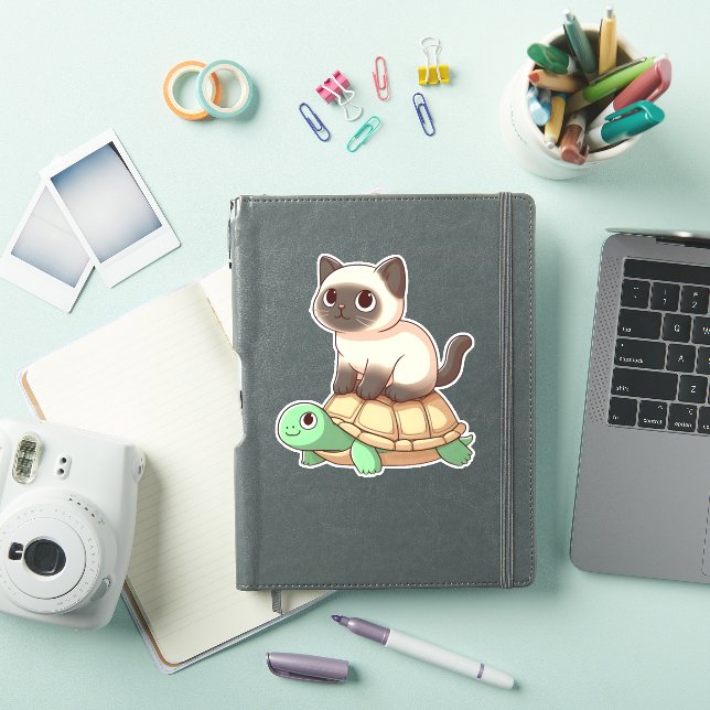 Siamkatze reitet auf Schildkröte Kopie Aufkleber (iPad Hülle)