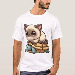 Siamkatze reitet auf Schildkröte T-Shirt