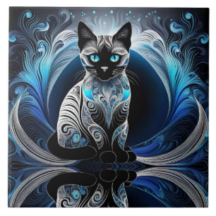 Siamkatze, schwarz-blau-weiß abstrakt fliese