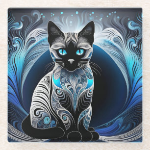 Siamkatze, schwarz-blau-weiß abstrakt glasuntersetzer