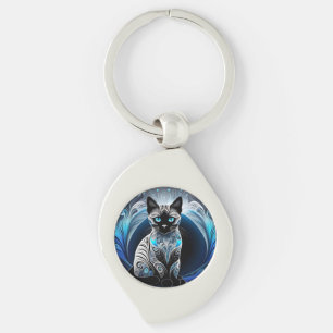 Siamkatze, schwarz-blau-weiß abstrakt schlüsselanhänger