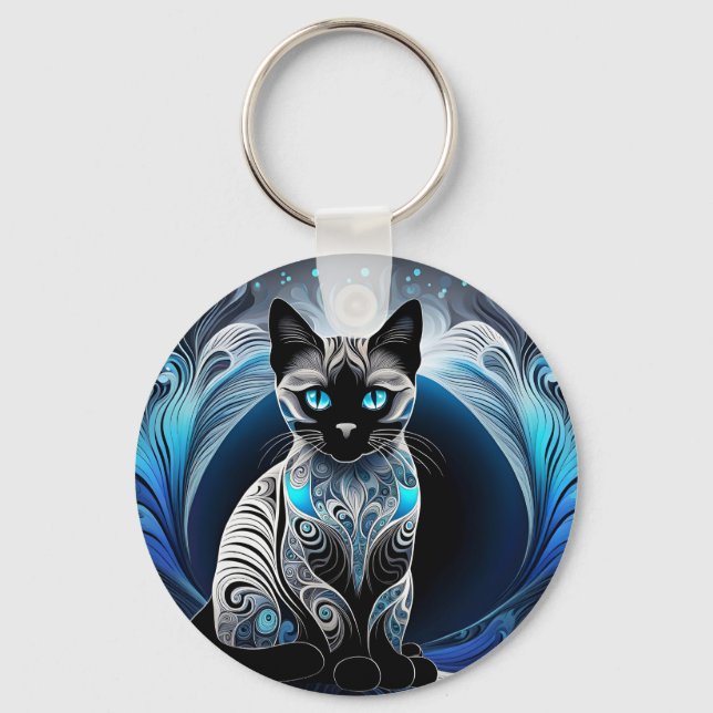 Siamkatze, schwarz-blau-weiß abstrakt schlüsselanhänger (Rückseite)