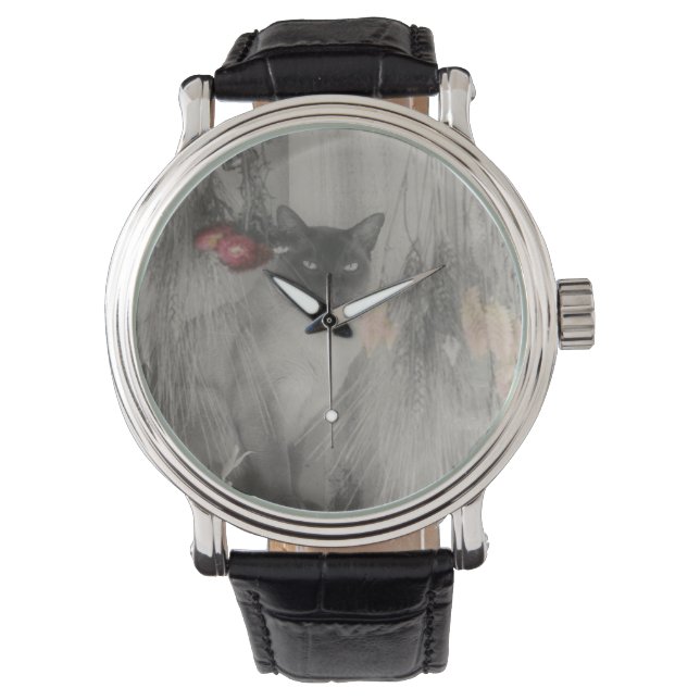 Siamkatze, schwarz-weiß armbanduhr (Vorderseite)