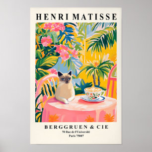 Siamkatze trinkt Kaffee, Lustige Küchendekoration, Poster