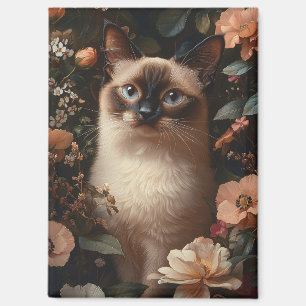 Siamkatze, umgeben von blütenrosa Blume Magnet