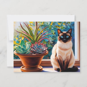 Siamkatze und sukkulente Pflanze Postkarte