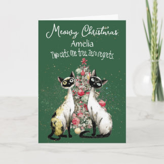 Siamkatzen vor einer Weihnachtsbaum-Weihnachtskart Karte