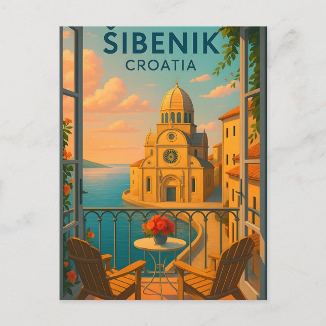 Šibenik Croatia Vintage Travel PostCAR- St. James Postkarte (Vorderseite)