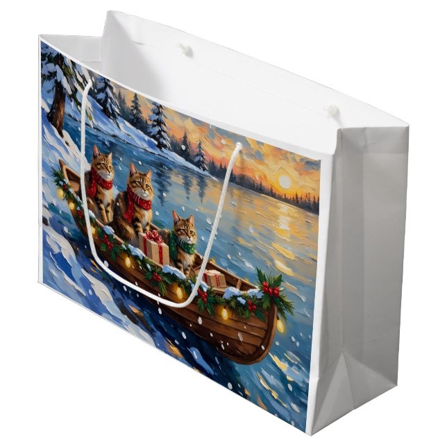 Siberian Cat Christmas Boat Holiday Große Geschenktüte (Vorderseite Schrägansicht)