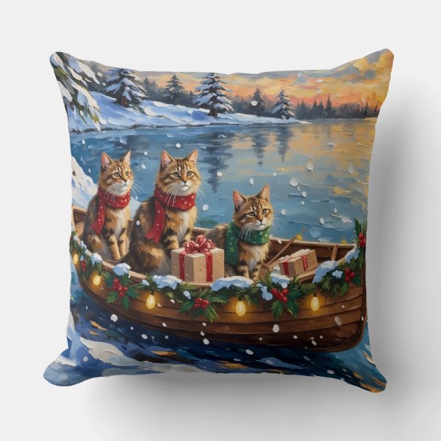Siberian Cat Christmas Boat Holiday Kissen (Vorderseite)