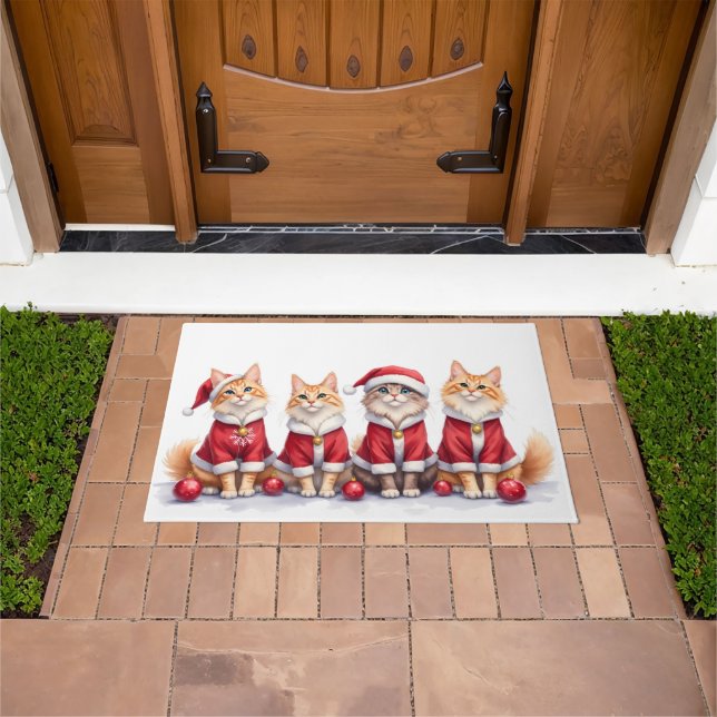 Siberian Cat Christmas Dress Santa Hat Fußmatte (Außenbereich)