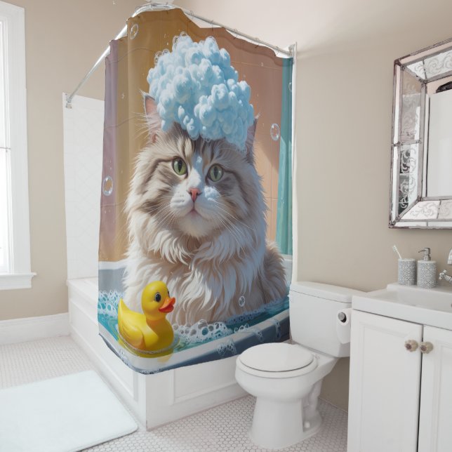 Siberian Cat Sloppy Sleepy Niedlich Funny Duschvorhang (Beispiel)