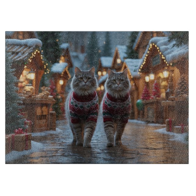 Siberian Cats Christmas Snow Holiday  Schneidebrett (Vorderseite)