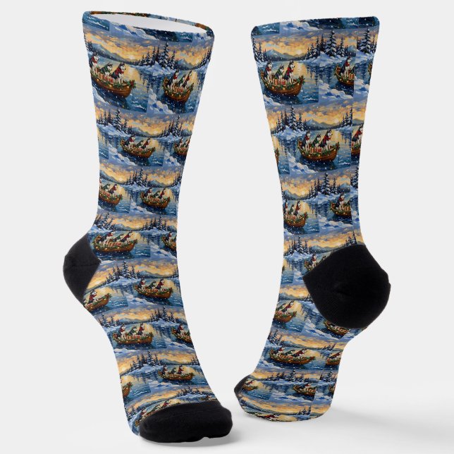 Siberian Husky Christmas Boat Holiday Socken (Gewinkelt)