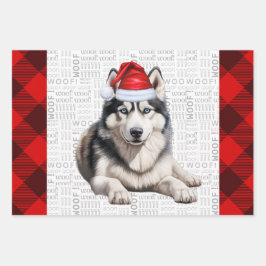 Siberian Husky Christmas Dog Red Buffalo Kariert Geschenkpapier Set