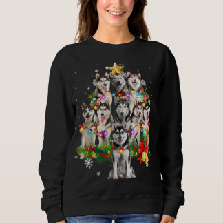 Siberian Husky Christmas Dog Tree Lights Pajamas F Sweatshirt
