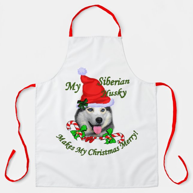 Siberian Husky Christmas Merry Schürze (Vorderseite)