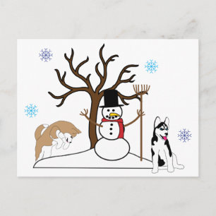 Siberian Husky Christmas Postcard Feiertagspostkarte