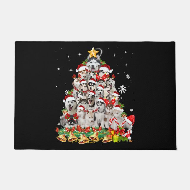 Siberian husky christmas tree lights Dog Xmas Fußmatte (Vorderseite)